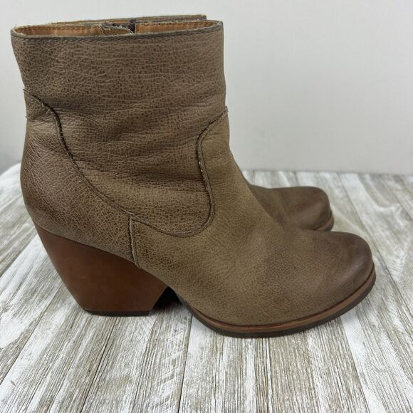 Korks by Kork Ease Gemini Tan Leather Wedge Zip Ankle Boots Womens Size 6.5 - Picture 6 of 10